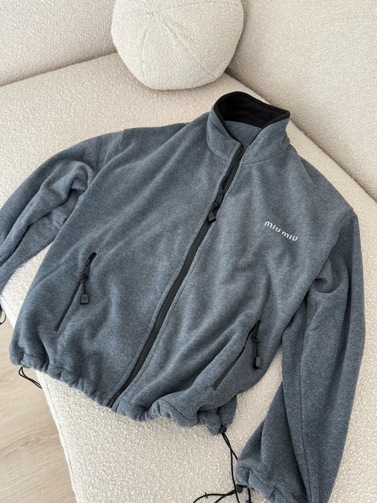 Miu Miu Jackets & Blazers - Miu Miu Charcoal Gray Full-Zip Fleece Jacket
